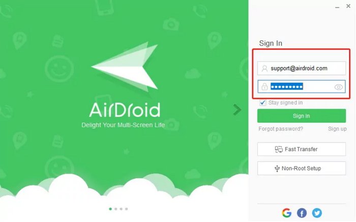 log into AirDroid account