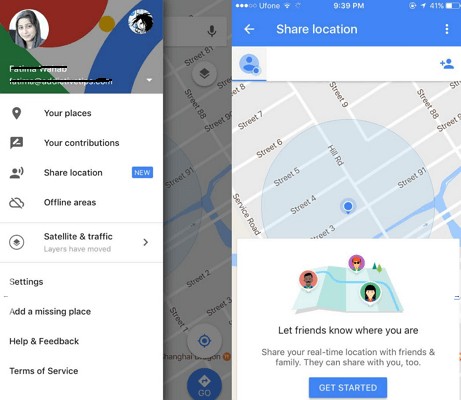 Google Map real-time location sharing