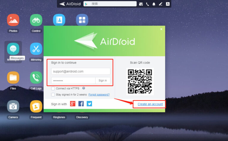 iniciar sesión en airdroid