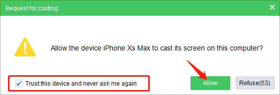 accept iOS cast request on computer