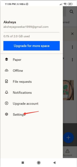 dropbox settings