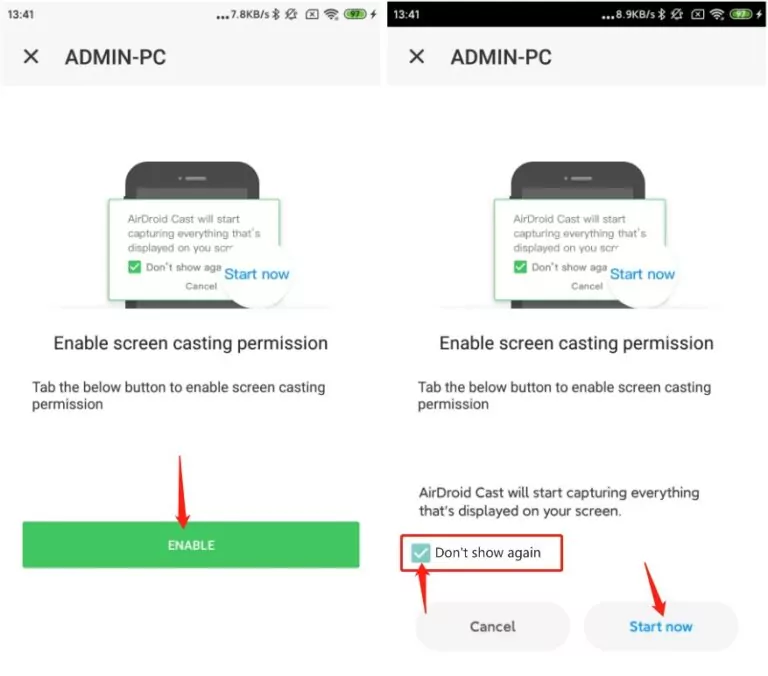 enable casting permission on Android