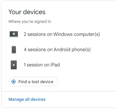 Google account find a lost device