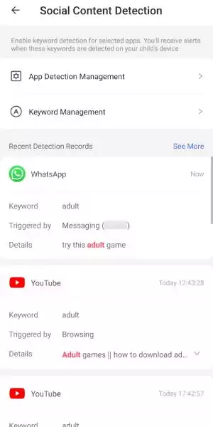 monitor and detect keywords on apps