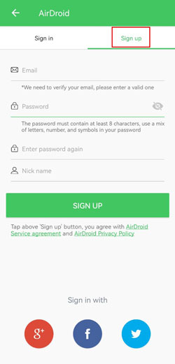 sign up airdroid personal