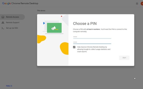 PIN on Chrome Remote Desktop