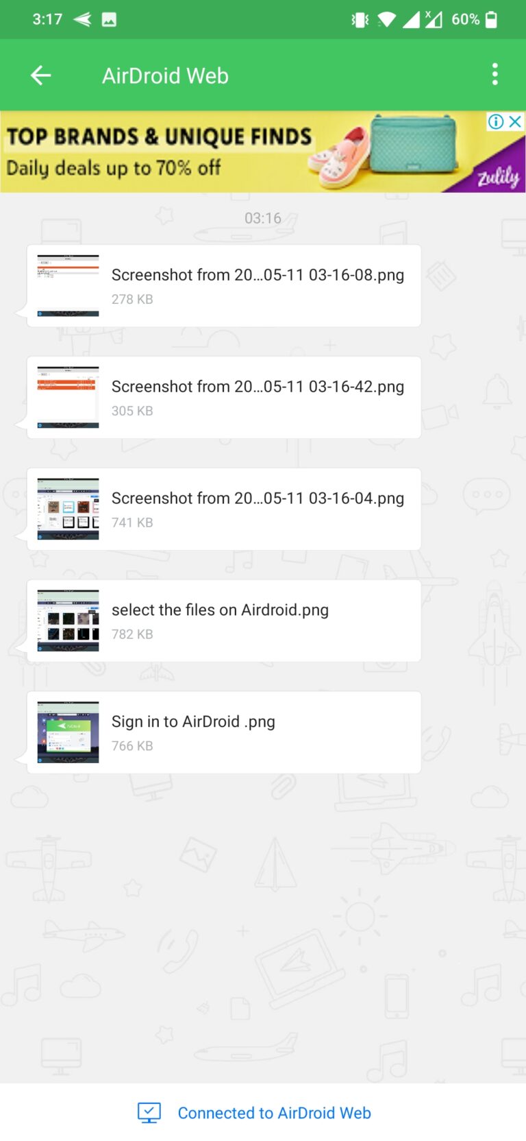 files received on android