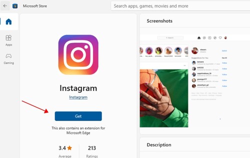 download Instagram app on Windows