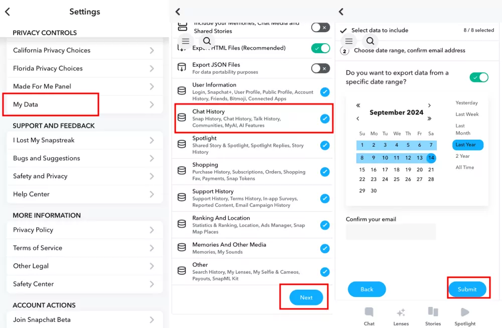 download Snapchat data