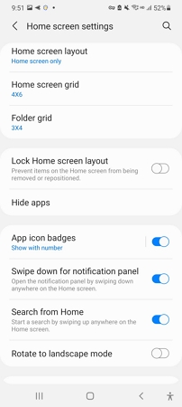 home screen settings