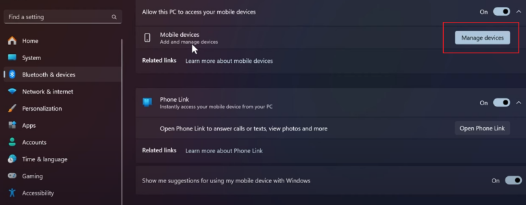 manage mobile device windows 11