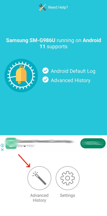 tap advanced history in Notification History Log