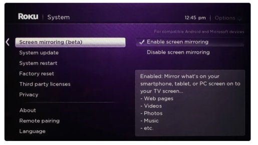 screen mirroring in Roku TV