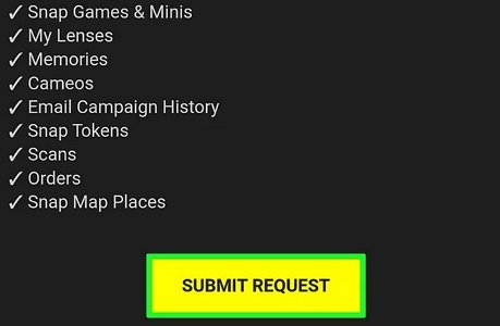 Le bouton jaune de Snapchat, 'Soumettre la demande'