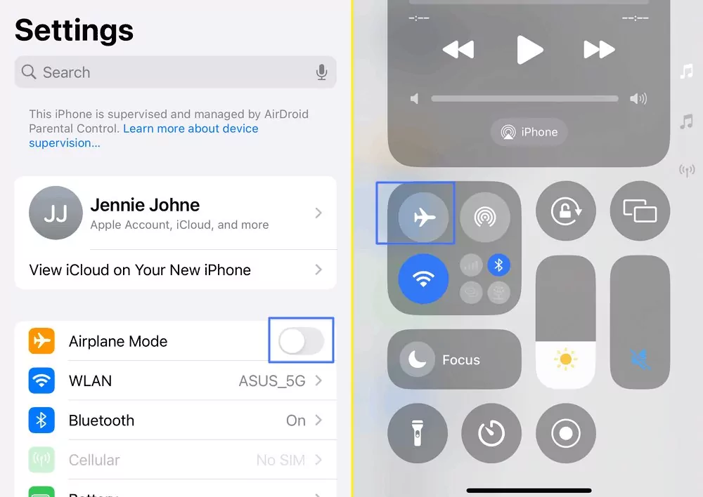 turn on Airplane Mode iPhone
