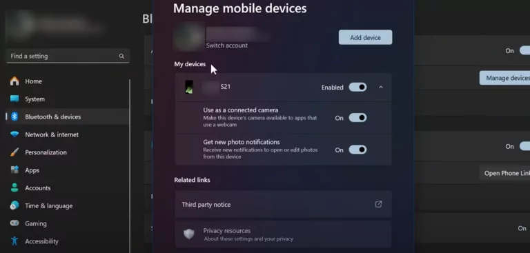 manage mobile device Windows 11