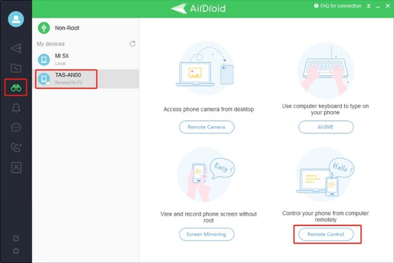 AirDroid Personal Remote Control feature
