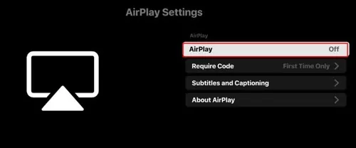 AirPlay settings on Samsung TV