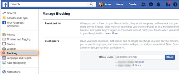 bloquear usuarios en Facebook