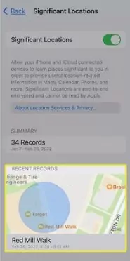 find iPhone location history in Setting