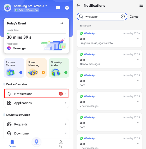 check WhatsApp deleted messages on AirDroid Notification