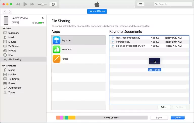 iTunes file sharing