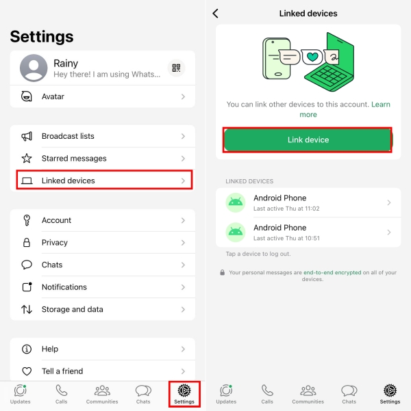 link WhatsApp to another device