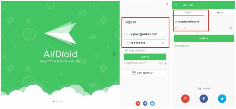 Log in to your AirDroid account