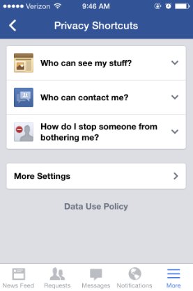 Facebook privacy shortcuts 