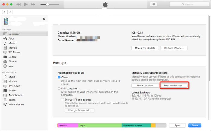 restore WhatsApp messages from iTunes