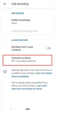 record phone calls from selected numbers