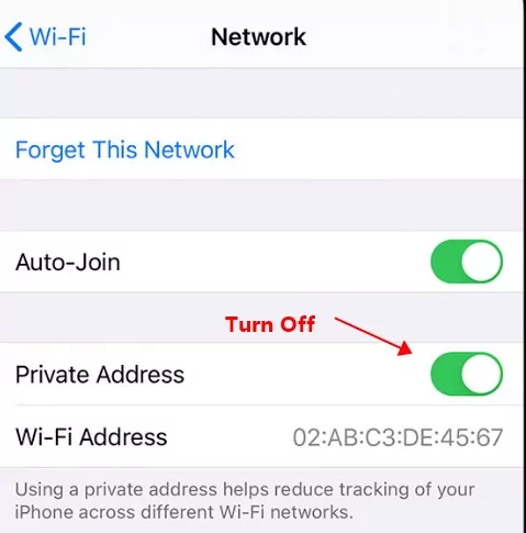 turn off Private WiFi Address