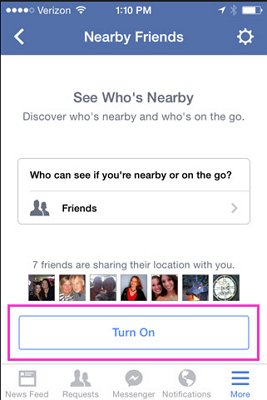 turn on Nearby Friends of Facebook