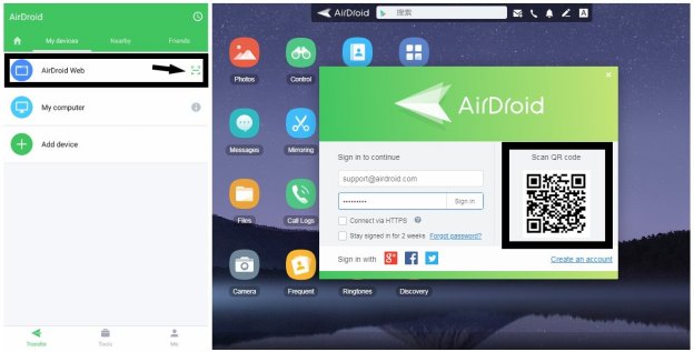 Airdroid código QR tableta acceso remoto