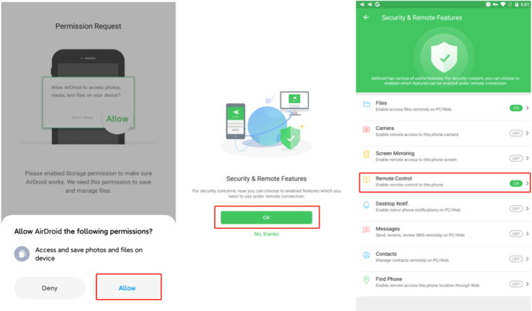 configuration du contrôle à distance airdroid