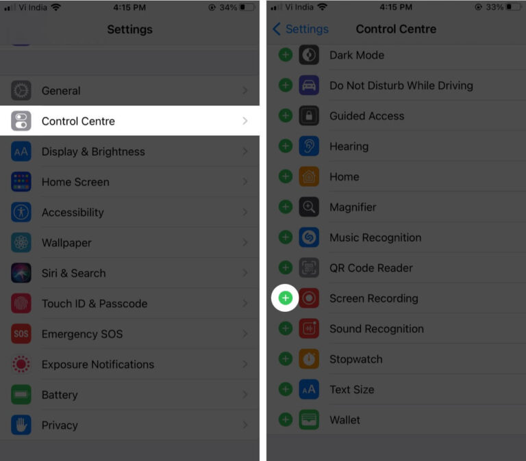 add screen recording to control center on iphone