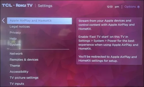 Roku TV settings