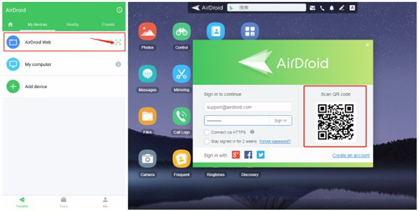 control remoto de android iniciar sesión web en airdroid