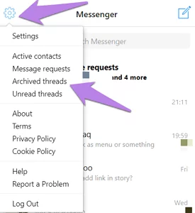 archived messages on Messenger