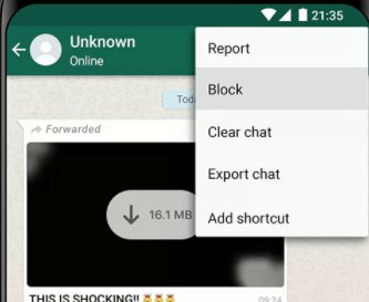 block unknown WhatsApp number from messages