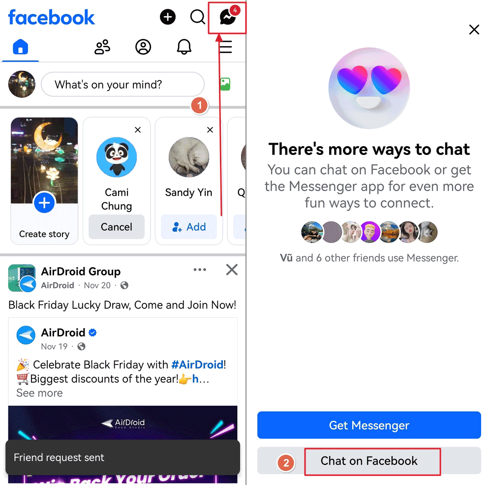 check Facebook messages on Facebook app