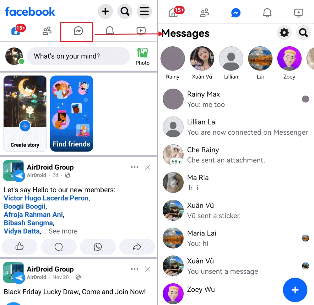 check Facebook messages on Facebook Lite app