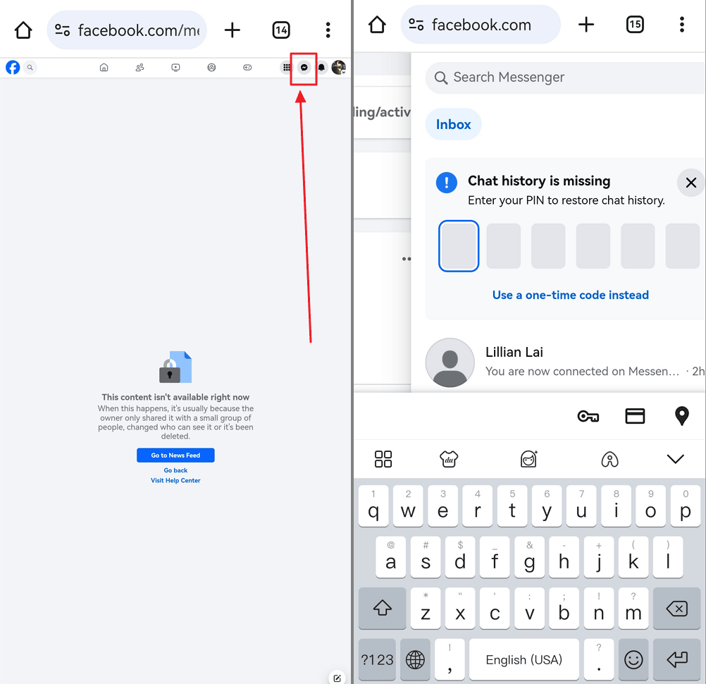 controllare i messaggi sul sito di Facebook da Chrome mobile