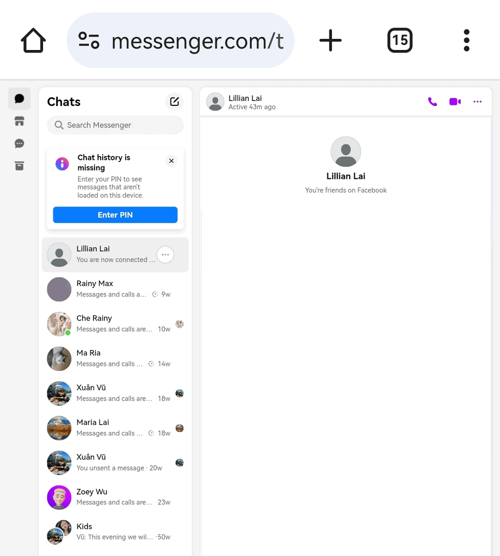 controllare i messaggi sul sito di Messenger da mobile