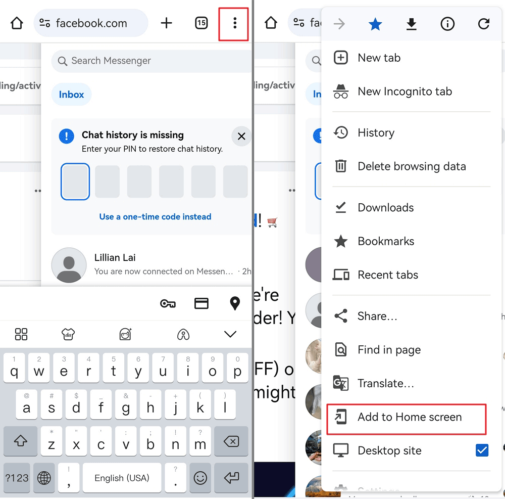 Chrome crea scorciatoia per il sito di Facebook