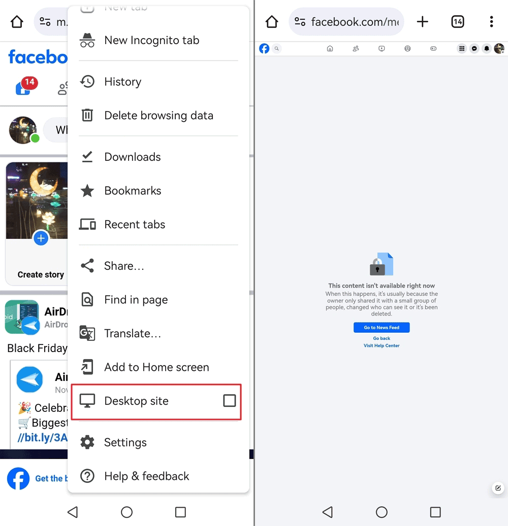 Chrome seleziona Versione desktop