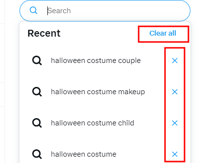 clear search history on Twitter web version