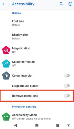 disable animation on Android