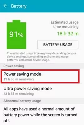 disable power saving mode on Android