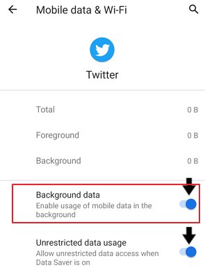 enable background data on Twitter